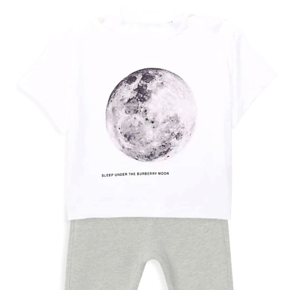 Burberry Boy IG5 Moon Astronomy Graphic Short Sleeve Shirt, White, Sz 12 Mth NWT